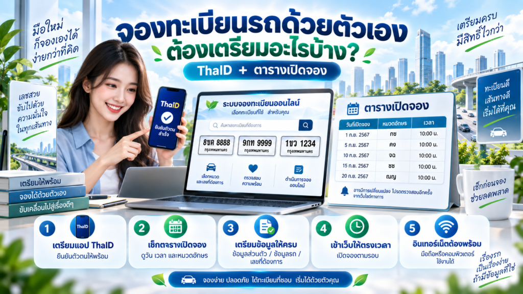 จองทะเบียนรถด้วยตัวเอง ต้องเตรียมอะไรบ้าง? ThaID + ตารางเปิดจอง
