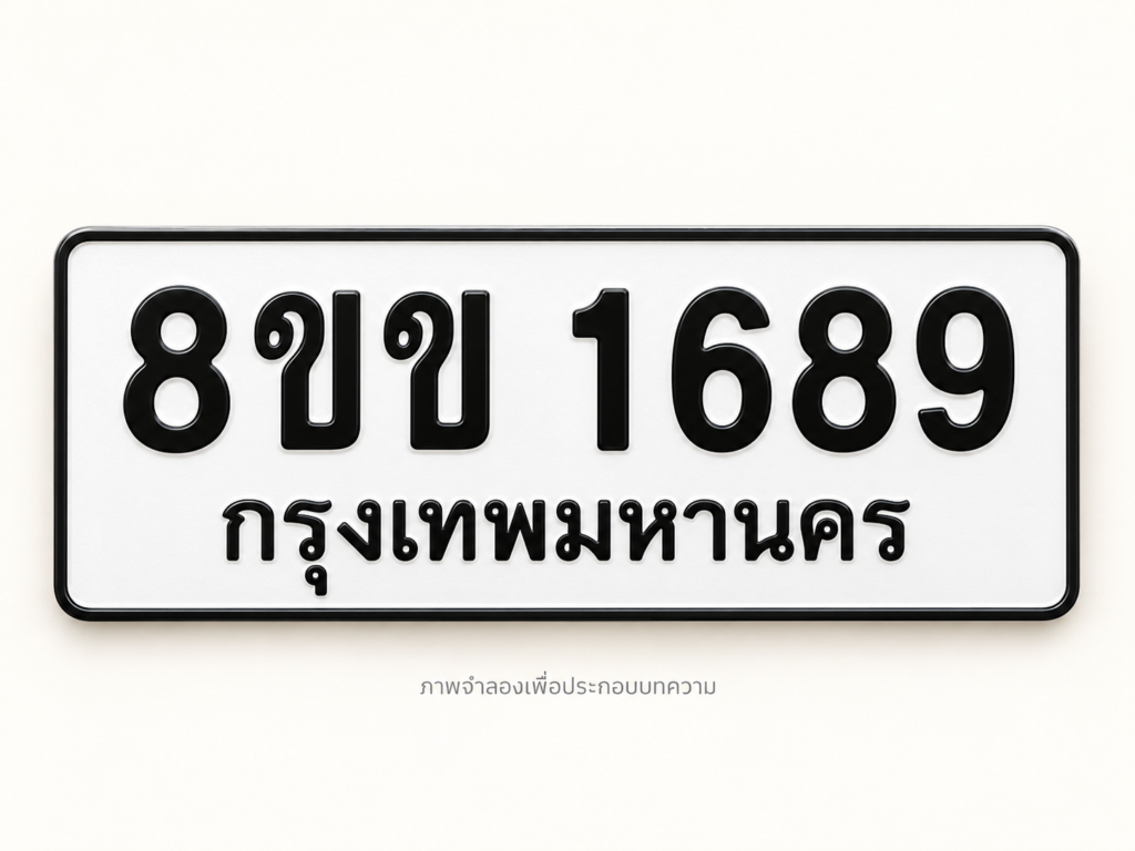 ภาพจำลองป้ายทะเบียนรถ 8ขข 1689 กรุงเทพมหานคร สำหรับตัวอย่างคำนวณผลรวมทะเบียนเต็ม